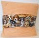 Thumbnail Orange stripped pillow with puppy banner
